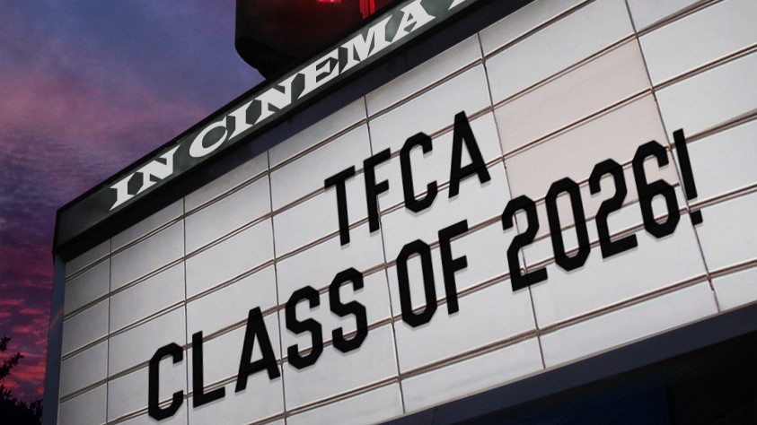 A cinema marquee reads "TFCA: Class of 2026!"