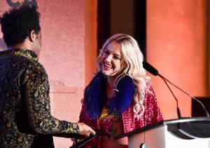 Actress Bria Vinaite accepts Best Picture for 'The Florida Project'  from Charles Officer