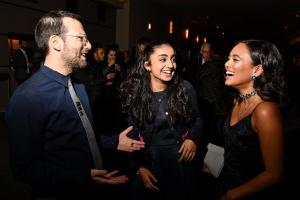 Breadwinner trio: producer Andrew Rosen with actors Saara Chaudry (left) and Soma Chhay 