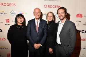 Rogers Best Canadian Film Award nominees (from left) Joyce Wong ,Ashley Mckenzie and Kevan Funk, with Rogers Vice Chair Phil Lind